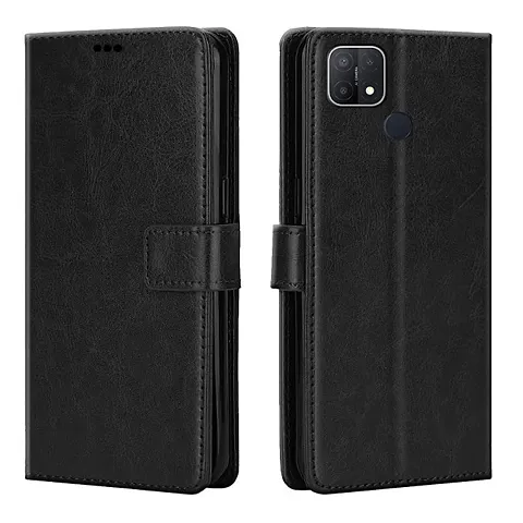 Oppo A15 Flip Cover  (Black)