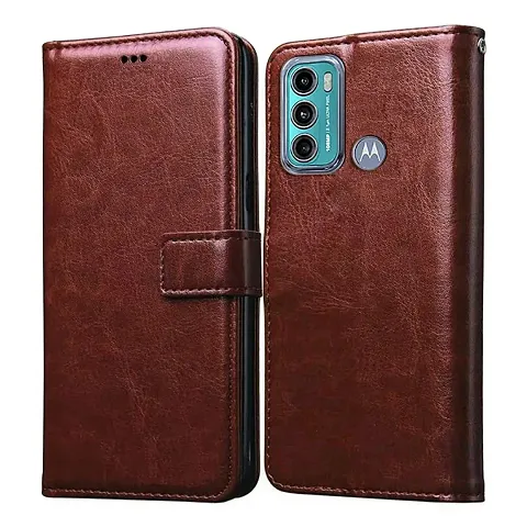 RRTBZ Foldable Stand Wallet Flip Case Compatible for Motorola Moto G60 / G40 Fusion -Brown