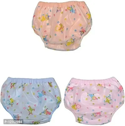 Vendy Kids PVC Diaper Joker Plastic Panty Padded Baby Nappy Panty Training Pants with Inner absorbable Cloth  Outer Plastic Reusable  Waterproof plastic pants (0-6Months ) small siz pack of 3