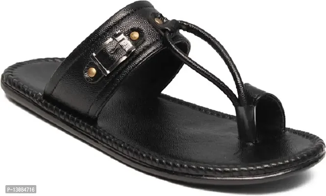 Royal Chief Men's Synthetic Leather Flip Flop (Black, 10)