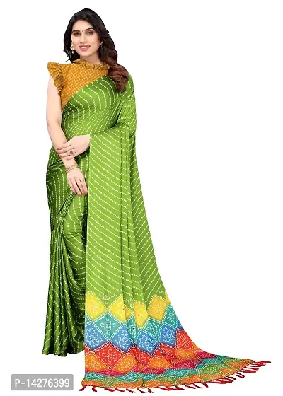 Lycrofest Womens Moss Chifon Bandhej Printed Saree With Blouse Piece (Green)