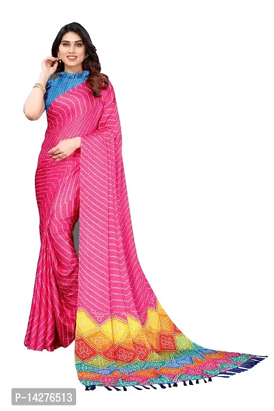 Lycrofest Womens Moss Chifon Bandhej Printed Saree With Blouse Piece (Pink)