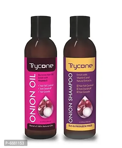 Trycon Red Onion Anti Hair Fall Onion Hair Oils 200ml with Onion Hair Shampoo 200ml- 2itme set-thumb0