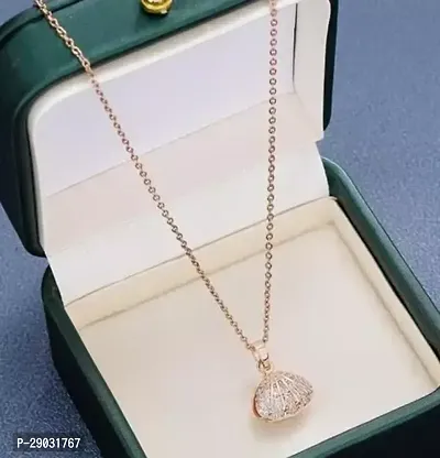 Beautiful Rose Gold Plated Diamond Pearl Shell Pendant Necklace For Women