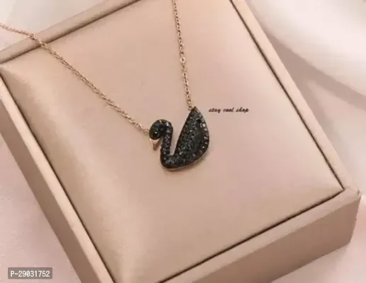 Rose Gold Plated American Diamond Beautiful Black Duck Shape Daily Wear Chain for Women-thumb0