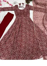 Indo western Maroon Printed Georgette Gown for Women and Girls-thumb2