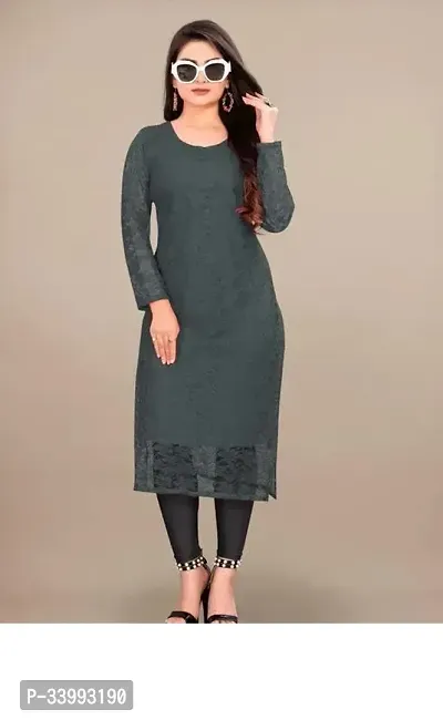 A Line Teal Embroidered Net  Kurta for Women and Girls-thumb0