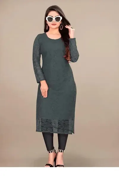 Stylish Net Embroidered Straight Kurta For Women