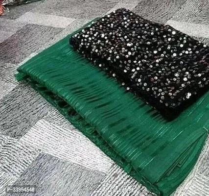 Stylish Georgette Dark Green Striped Saree with Blouse piece for Women-thumb0