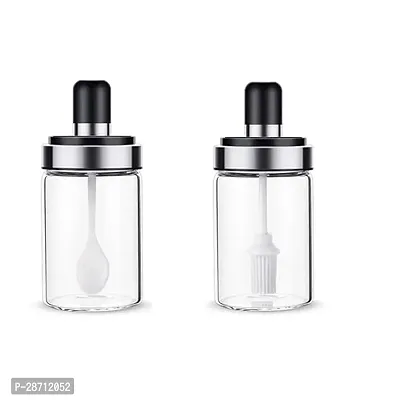 Silicate Seasoning Glass Jar With Spoon And Brush 2 PC