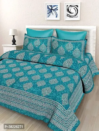Comfortable Cotton Printed King Size Double Bedsheet with 2 Pillow Covers-thumb0