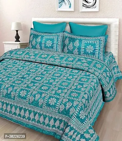 Comfortable Cotton Printed King Size Double Bedsheet with 2 Pillow Covers