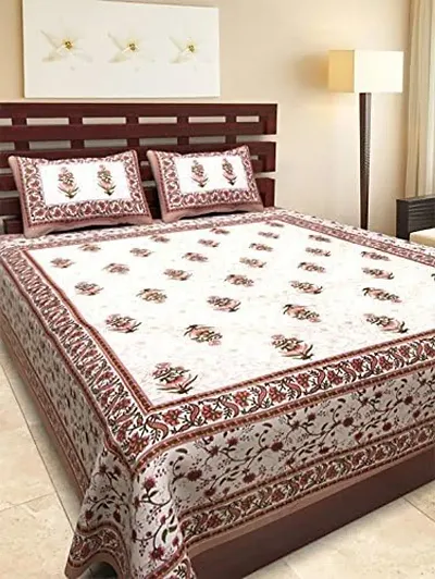 Queenie Brand Floral Flakes 144 TC 100% Cotton Double Bedsheet with 2 Pillow Covers,Brown