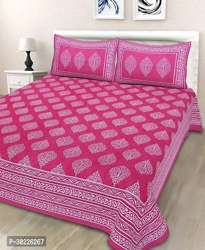 Comfortable Cotton Printed King Size Double Bedsheet with 2 Pillow Covers-thumb0