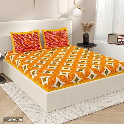 Comfortable Cotton Printed King Size Double Bedsheet with 2 Pillow Covers