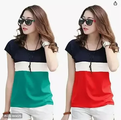 Elegant Cotton Colourblocked Tshirt For Women Pack Of 2