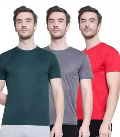 Reliable Polyester Solid Round Neck Tees For Men Pack Of 3