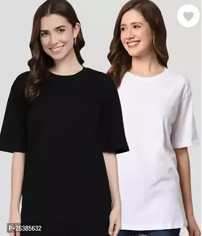 Elegant Cotton Solid Tshirt For Women Pack Of 2-thumb0