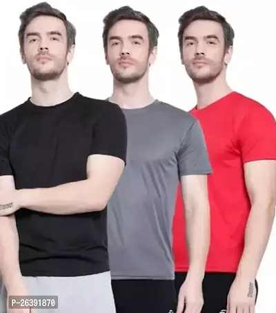 Stylish Polyester Multicoloured Solid Tshirt For Men Pack of 3