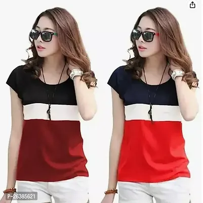 Elegant Cotton Colourblocked Tshirt For Women Pack Of 2-thumb0