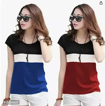 Elegant Cotton Colourblocked Tshirt For Women Pack Of 2