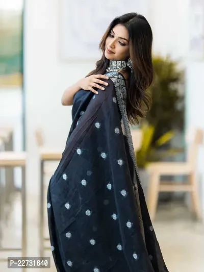 Stylish Cotton Linen Saree with Blouse piece-thumb2
