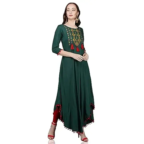 Royansh Women's Embroidered Rayon Asymmetric Kurta