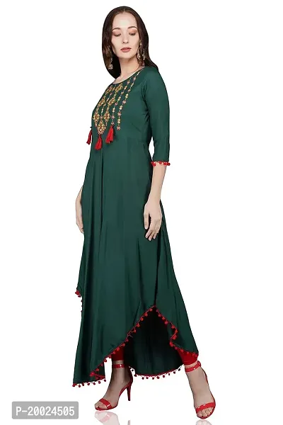 Royansh Women's Embroidered Rayon Asymmetric Kurta-thumb4