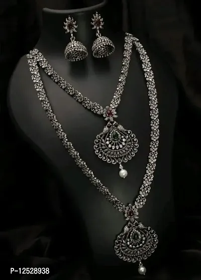 Oxidised silver semi brodal imitation jewelry set