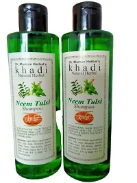 Khadi Natural Herbal neem and tulsi shampoo For Hair Fall, Free From Parabens,Anti Dandruff  Anti Hair Fall ,Damaged Hair,Enriched with Fiber Actives, Repairs Hair Damage 200 ml combo pack off 02-thumb1