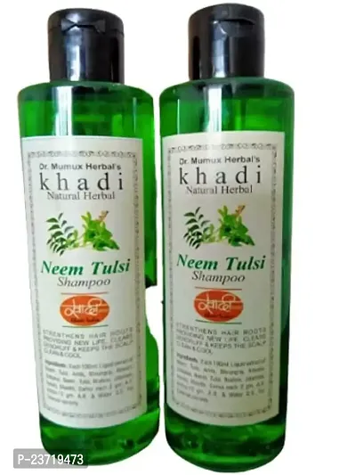 Khadi Natural Herbal neem and tulsi shampoo For Hair Fall, Free From Parabens,Anti Dandruff  Anti Hair Fall ,Damaged Hair,Enriched with Fiber Actives, Repairs Hair Damage 200 ml combo pack off 02-thumb2