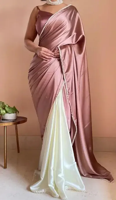 Stylish Satin Embellished Saree with Blouse piece For Women