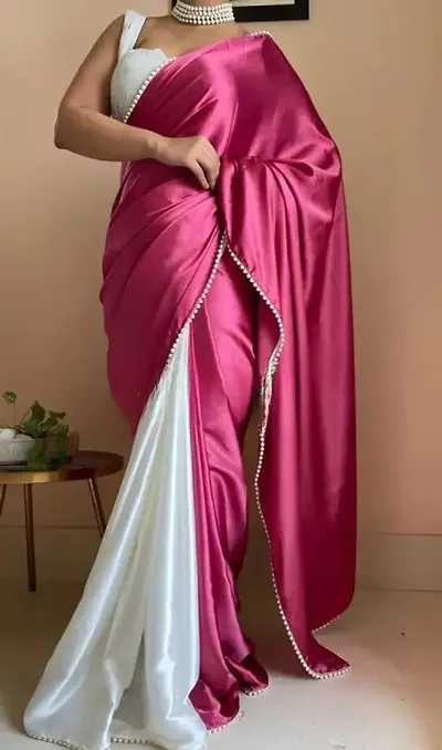 Stylish Satin Embellished Saree with Blouse piece For Women