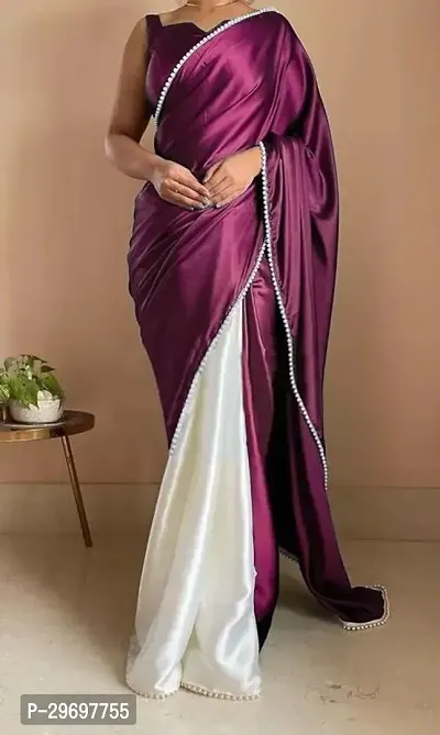 Stylish Satin Purple Embellished Saree with Blouse piece For Women