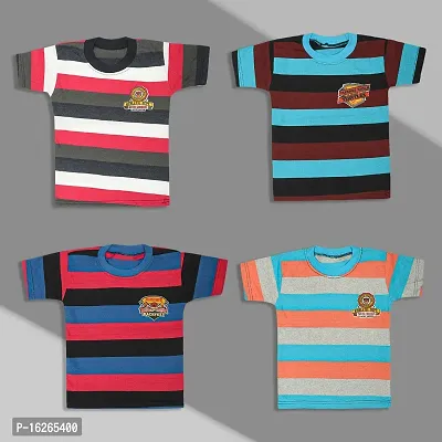 Kids baby boys half stripes T-Shirts regular fit daily summer wear cotton printed (paqck of 4)multicolour-thumb0