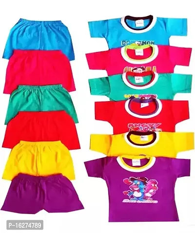 FRAKAL Unisex Clothing Set for Baby Boy and Baby Girl 100% Cotton half T-shirt and Shorts Set | Pack of 12 (6 Tshirt + 6 Shorts), Multi Coloured,-thumb0