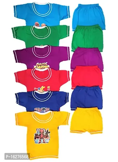 FRAKAL Unisex   Baby Boy and Baby Girl  half  sleeve T- Shirt and Shorts Set Dress Soft Cotton Hosiery Multicolour - Pack of 6 (Size 03-12 Months)-thumb0