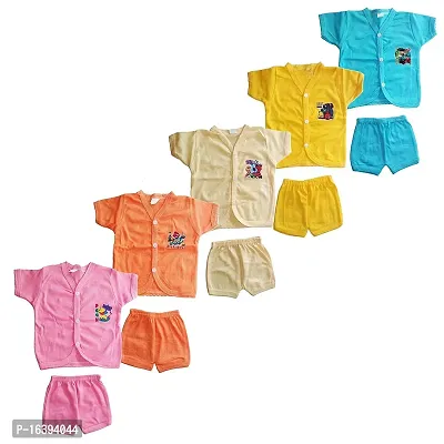New Born Baby Unisex Poly Cotton Half Sleeve T-Shirt and Shorts Combo 0-12 Months (Pack of 5)-thumb0