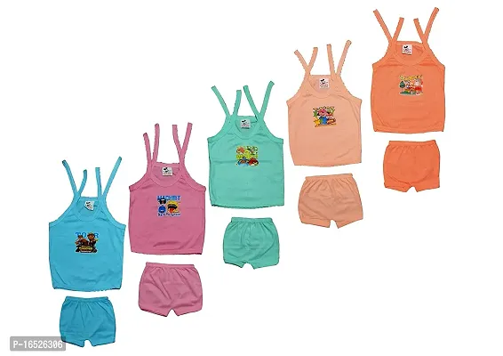 unisex  baby girls and  baby boys  strips sleeveless top  and shorts soft cotton regular fit (pack of 5)multicolour-thumb2