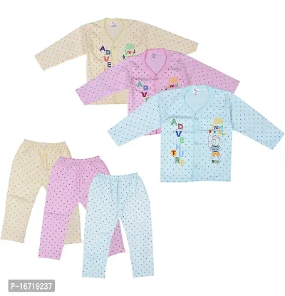 Baby boys  baby girls soft hosiery cotton full T-Shirt and pyjama pant regular fit (pack of 3)multicolour-thumb0
