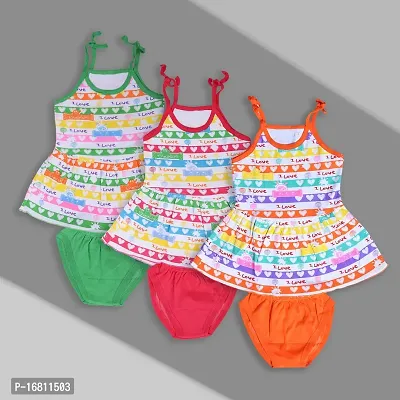 Baby girls sleeveless frock  pantie set regular summer wear comfortable for babies (pack of 3)multicolour