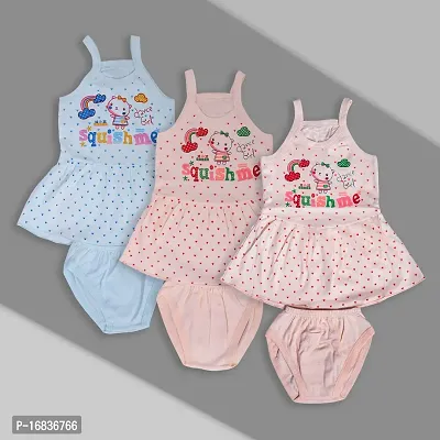 New born Baby girls stripes  frock and panty cotton printed regular fit summer wear  (pack of 3)multicolor-thumb0