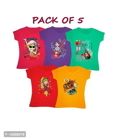 Kids Girls Cap Sleeve Hosiery Top/Tshirt (Multicolor,Pack of 5)