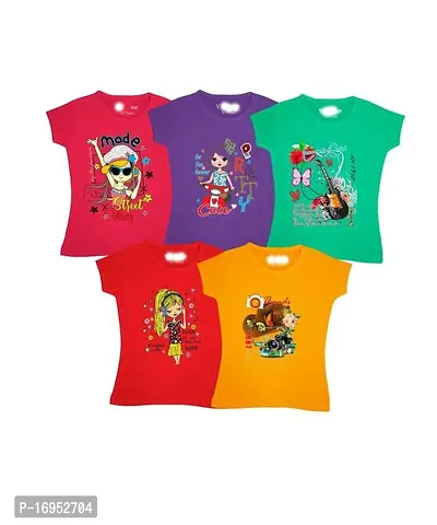 Baby girls half sleeve T-Shirts  cotton printed regular fit daily summer wear (pack of 5) multicolor-thumb0