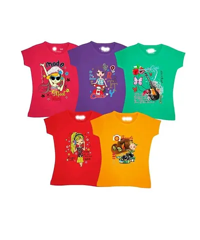 Casualwear Printed Tees for Girls Pack of 5