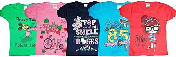 Baby girls half sleeve T-Shirts  cotton printed regular fit daily summer wear (pack of 5) multicolor-thumb1