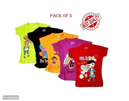 Kids Girls Cap Sleeve Hosiery Top/Tshirt (Multicolor,Pack of 5)