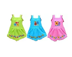 Baby Girls Hosiery Cotton Sleeveless Printed Casual Dress/Frock (Pack of 3)multicolor-thumb2