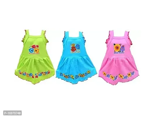 Baby Girls Hosiery Cotton Sleeveless Printed Casual Dress/Frock (Pack of 3)multicolor-thumb3