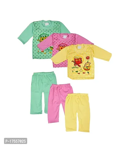 Baby Boy and Baby Girl's Fabulous Collection of Printed Full Sleeves Soft Hosiery Cotton Vests,Jhabla T-Shirt with Pyjama Pants Dress for Kids Infant Toddler Set of 3 (3-12 Months)